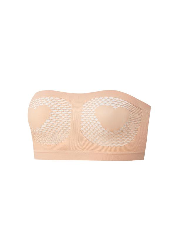 Women's Heart Pattern Fishnet Bandeau Bra, Lady Breathable Comfortable Lingerie Top for Daily Wear, Casual Style Womenswear, Women's Bralette for All Seasons