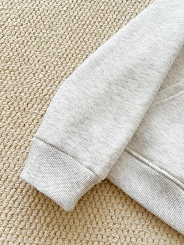 Women's Graphic & Letter Print Drop Shoulder Thermal Lined Hoodie, Fashion Casual Drawstring Pocket Hooded Sweatshirt for Daily Holiday Outdoor Wear, Women Clothing for Fall & Winter