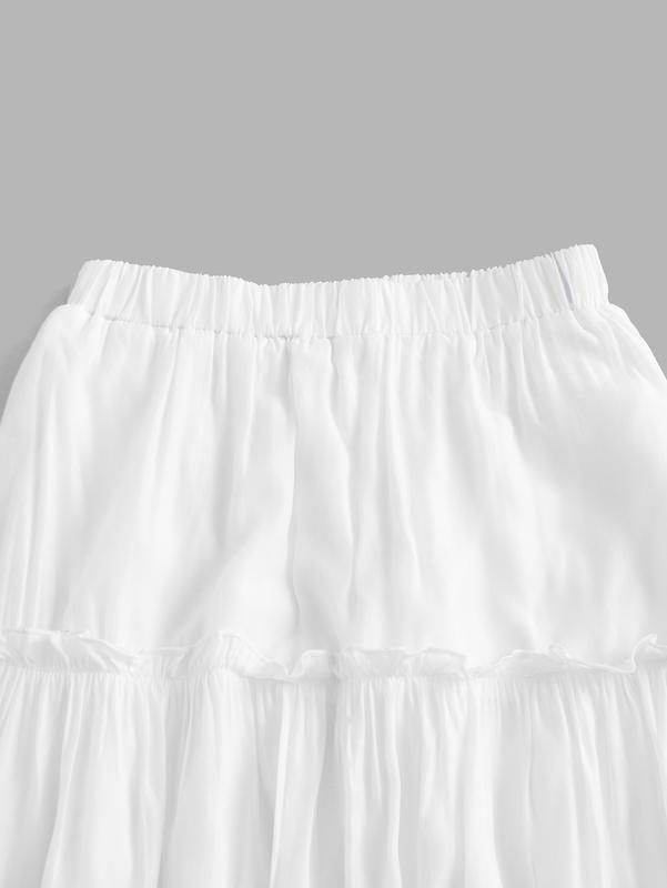 ROMWE Solid Frill Skirt  Pure white skirt back to school season