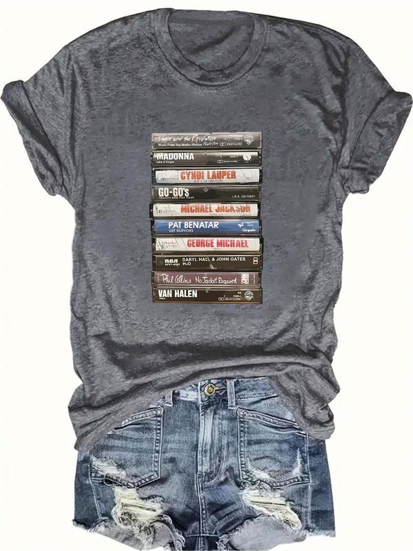 Women's Letter Print Round Neck Tee, Casual Short Sleeve Crew Neck T-Shirt for Daily Wear, Ladies Clothes for All Seasons