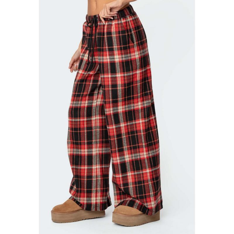 Lounge Around Plaid Wide Leg Pants