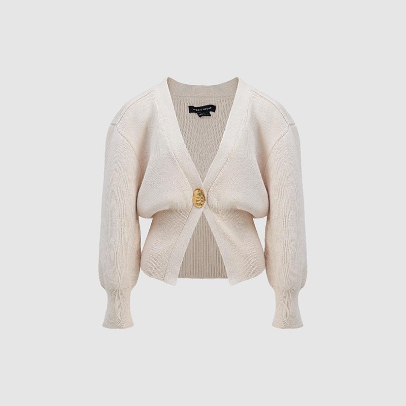 URBAN REVIVO Women Knitted Cardigans Long Sleeve V-Neck Lightweight Sweater One Leaf Button Down Outwear