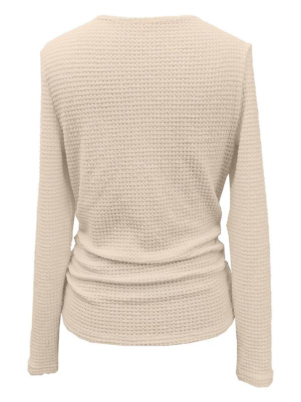 Women's Plain Waffle Textured Cowl Neck T-shirt, Casual Long Sleeve Draped Top for Fall & Winter, Women's Clothes for Daily Wear