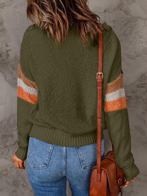 Women's Chevron Print Drop Shoulder Sweater, Casual Long Sleeve Round Neck Jumper for Fall & Winter, Sweaters for Women, Fashion Ladies' Knitwear for Daily Wear