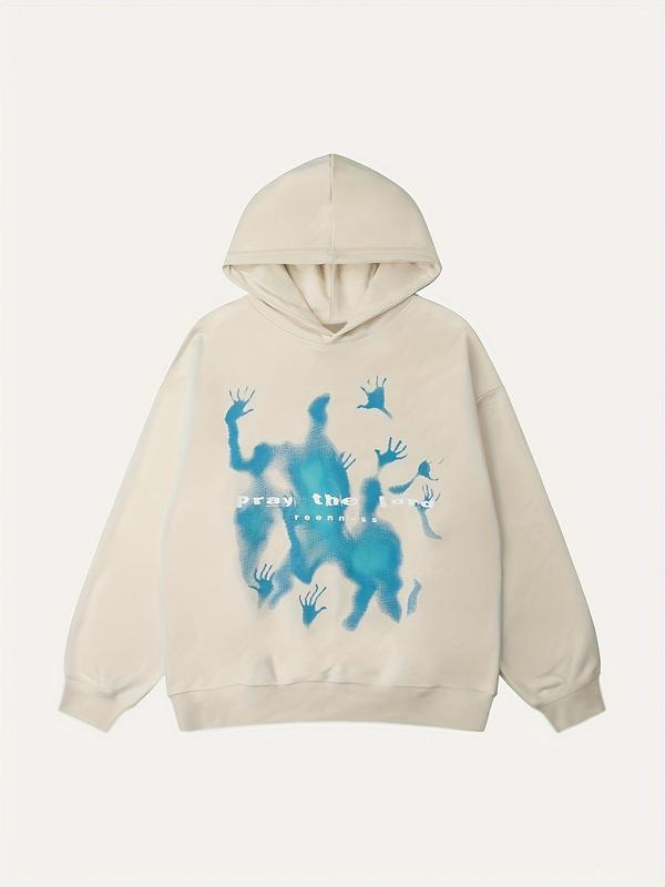 Women's Abstract Hand Graphic Print Drop Shoulder Hoodie, Fashion Casual Hooded Sweatshirt for Daily Holiday Outdoor Wear, Ladies Clothes for Spring & Fall, Black Girl Outfits