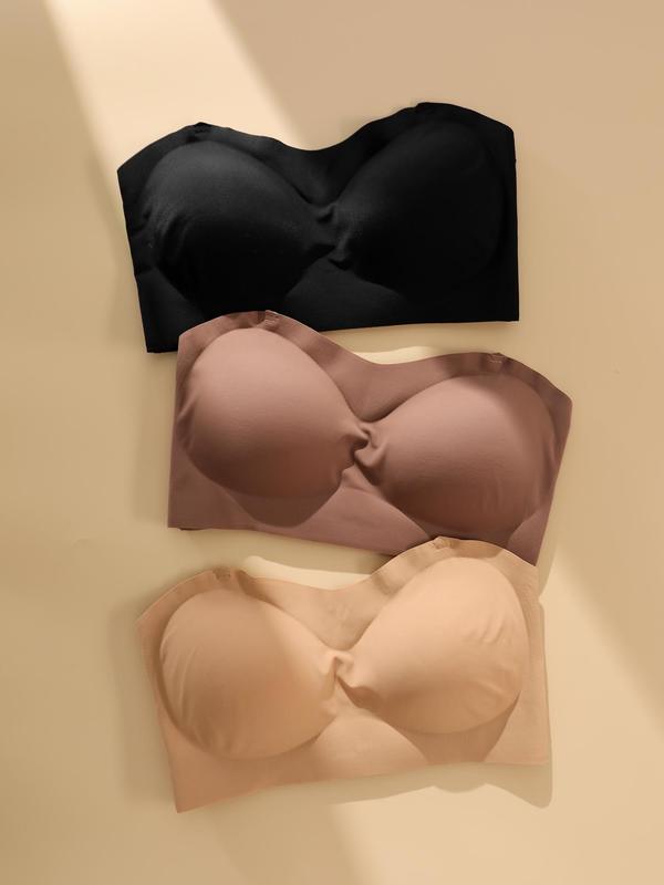 Women's Solid Wireless Bandeau Bra, Casual Breathable Comfortable Strapless Bralettes, Women's Lingerie for All Seasons