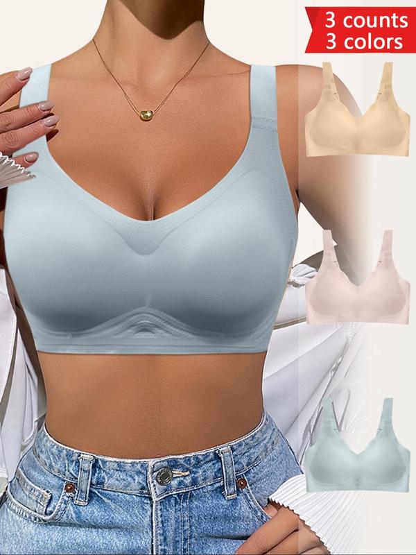 Women's Solid Wireless Bra, Breathable Comfortable Adjustable Strap Bra, Women's Lingerie for Daily Wear