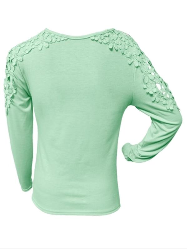 Women's Plain Hollow Out Flower Decor Regular Sleeve Tee, Elegant Long Sleeve Round Neck Top for Spring & Fall, Ladies Clothes for Daily Wear