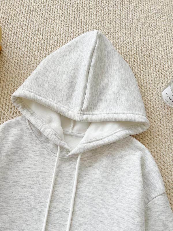 Women's Graphic & Letter Print Drop Shoulder Thermal Lined Hoodie, Fashion Casual Drawstring Pocket Hooded Sweatshirt for Daily Holiday Outdoor Wear, Women Clothing for Fall & Winter