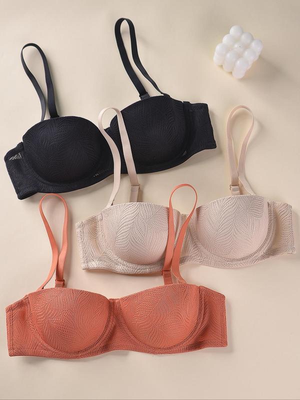 Women's Solid Hollow Out Adjustable Strap Underwire Bra, Elegant Comfortable Breathable Push Up Bra, Women's Lingerie for All Seasons