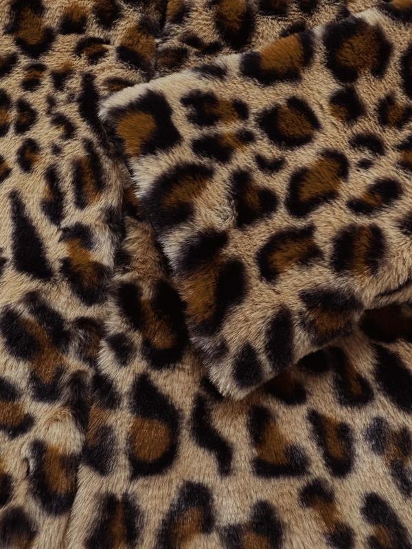 Women's Leopard Print Long Sleeve Hooded Fuzzy Plush Coat, Casual Open Front Longline Outerwear for Fall & Winter, Ladies Clothes for Daily Wear
