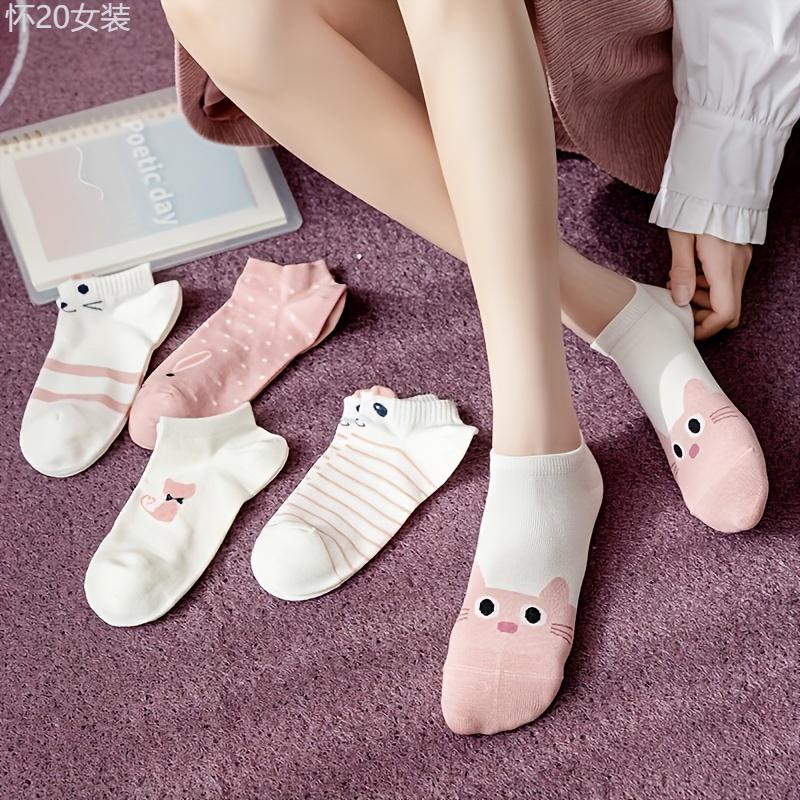 30 Pairs of Whimsical Teen Kitty Crew Socks - Soft, Breathable, Cartoon Cat Print Socks with Arch Support and Cushioning - Super Cute, Fun, and Cozy Socks for Teens and Cat Lovers Fabric Womenswear Spandex Polyester Comfort