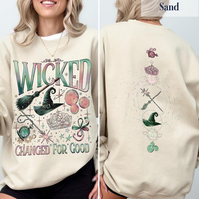 Wicked Movie 2Sided Sweatshirt Hoodie, Wizard of Oz Fan Gift, Witch Pink and Green Shirt, Pop Culture Graphic Wicked Musical Shirt, A New Musical