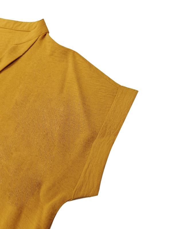 Women's Plain Notched Neck Batwing Sleeve Blouse, Casual Short Sleeve Top for Summer, Ladies Clothes for Daily Wear