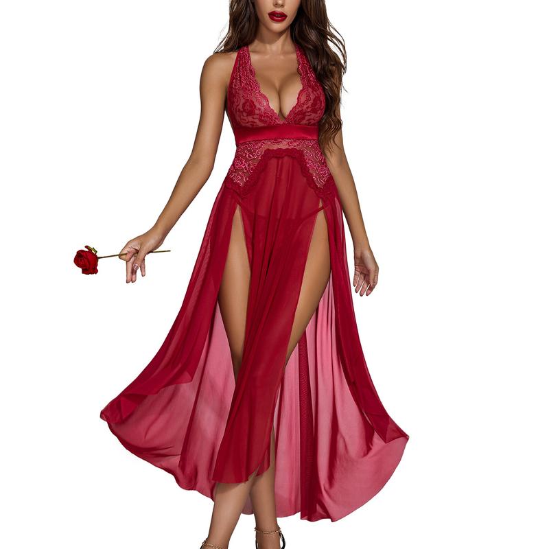 Avidlove Christmas Women Lingerie Deep V Neck Nightwear One Piece Dress Hot Nightgown Lace Nightgown