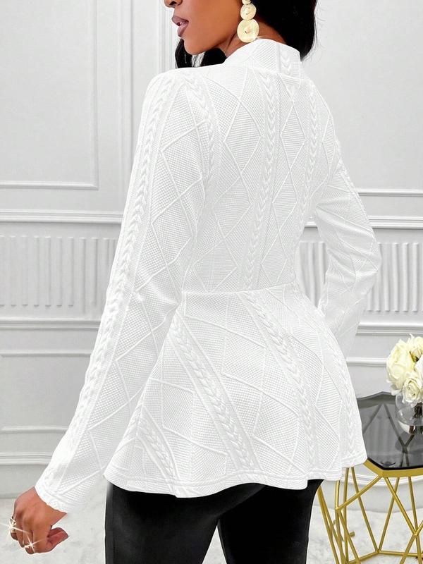 Women's Plain Textured Button Peplum Coat, Elegant Long Sleeve Deep V Neck Outerwear for Fall & Winter, Winter Clothes Women, Ladies Clothes for Daily Wear