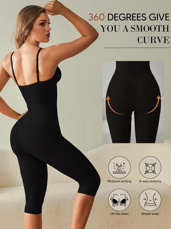 Women's Plain Adjustable Strap Shapewear Capris Jumpsuit, Backless Ruched Shapewear Bodysuit, Body Shapewear, Tummy Tuck Clothes, Ladies Seamless Tummy Control Shaper