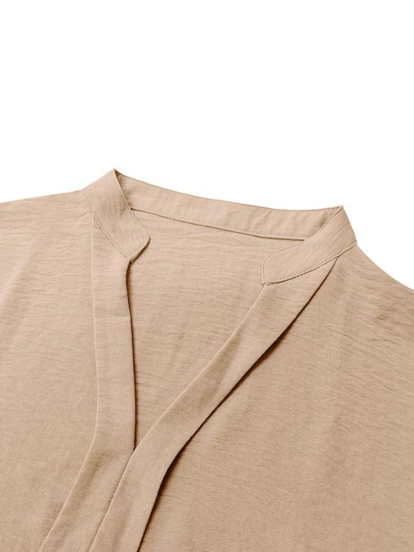 Women's Plain Notched Neck Batwing Sleeve Blouse, Casual Short Sleeve Top for Summer, Ladies Clothes for Daily Wear