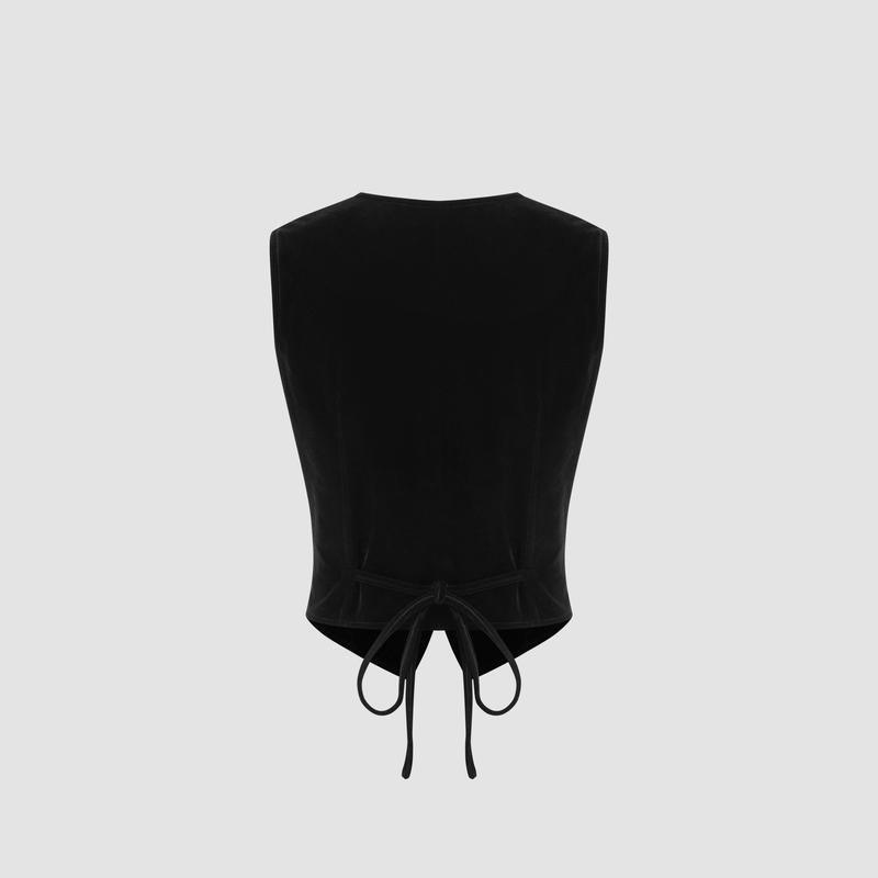 Cider [size 2-10] Velvet V-neck Bowknot Tie Back Jacket Vest