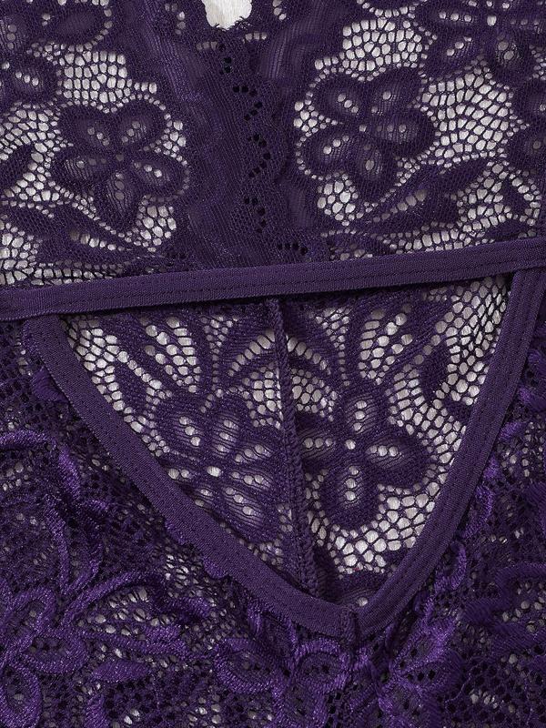  Floral Lace Backless Halter Cami Onesies, Sexy Sheer Tie Back Sleeveless Nightgown, Women's Sleepwear & Loungewear for All Seasons