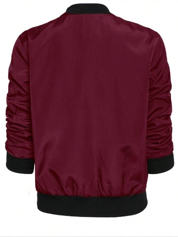 Women's Solid Color Zip Up Drawstring Pocket Drop Shoulder Bomber Jacket, Casual Long Sleeve Baseball Outerwear for Spring & Fall, Jackets for Women, Ladies Clothes for Daily Wear