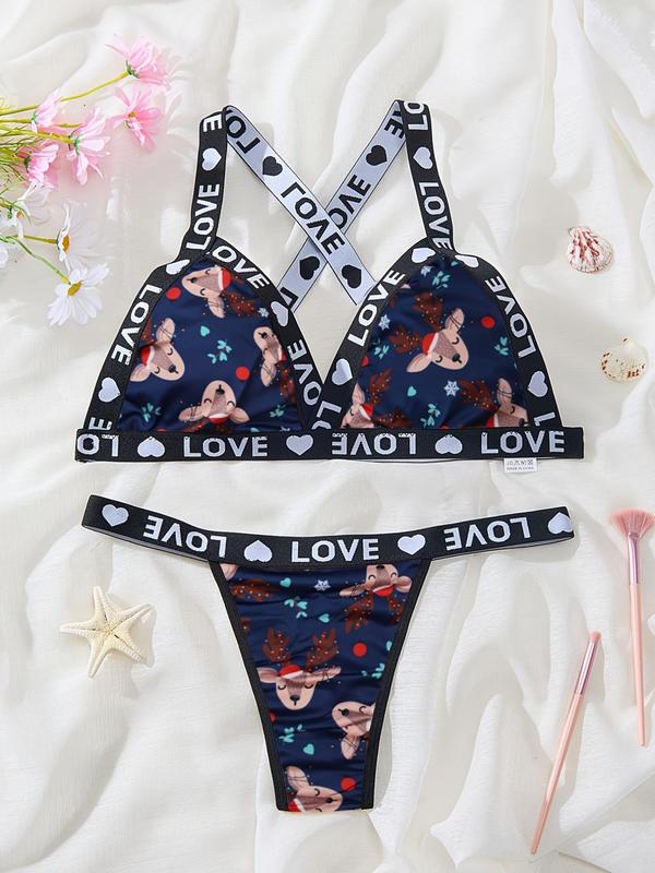 Women's Letter Tape Sexy Lingerie Set, Comfy Criss Cross Bra & Thong for Daily Wear, Breathable Softness Lingerie Set for All Seasons
