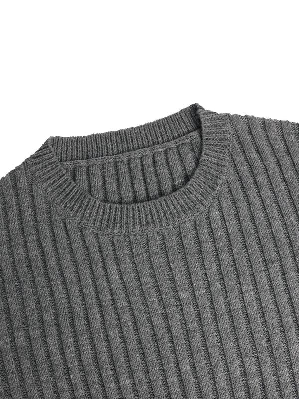 Women's Plain Drop Shoulder Bodycon Sweater Dress, Casual Long Sleeve Round Neck Midi Dress for Fall & Winter, Women's Knitwear for Daily Wear