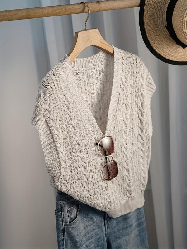 Women's Plain Knit V Neck Sweater Vest, Casual Sleeveless Knitwear for Daily Wear, Ladies Clothes for All Seasons