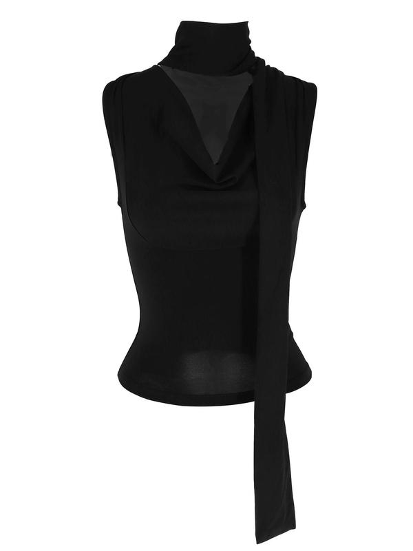 Women's Plain Draped Tie Neck Crop Tank Top, Fashion Casual Sleeveless Top for Summer, Women's Clothing for Daily Wear, 90s Clothes