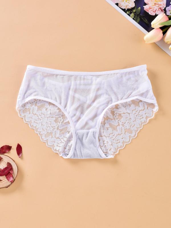Women's Contrast Lace Criss Cross Knicker, Soft Comfy Breathable Panty for Daily Wear, Ladies Underwear for All Seasons