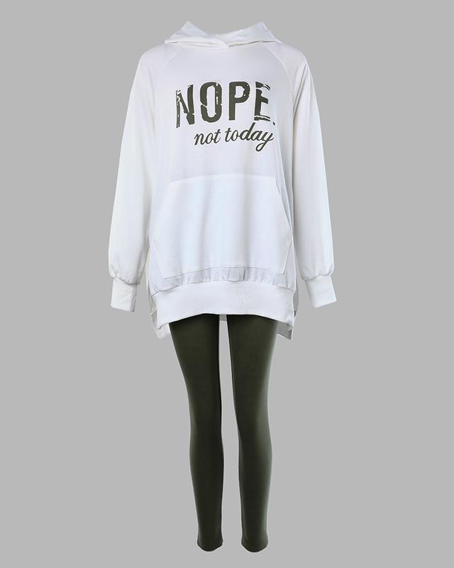 ChicMe 2 Piece Nope Not Today Print Casual Side Slit Sweatshirts Pullover Lose Fit Hoodie with Kangaroo Pocket and Slim Fit Pants Tracksuit Sets Comfort Womenswear Comfort Womenswear