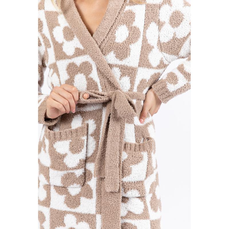 It Was All A Dream Neutral Checkered Floral Robe