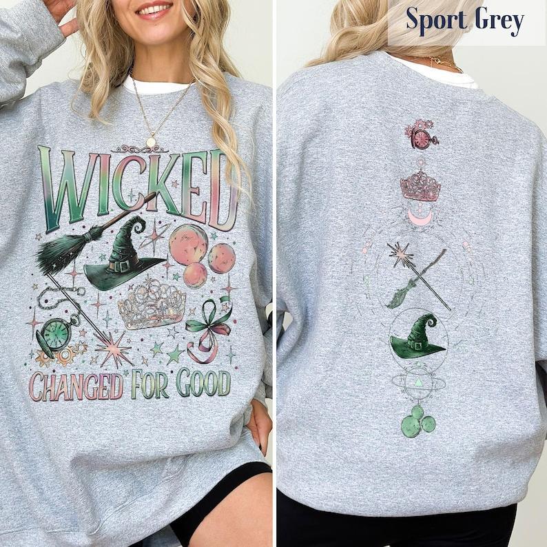 Wicked Movie 2Sided Sweatshirt Hoodie, Wizard of Oz Fan Gift, Witch Pink and Green Shirt, Pop Culture Graphic Wicked Musical Shirt, A New Musical