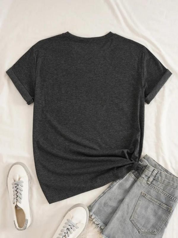 Women's Mountain & Animal Print Round Neck Graphic Tee, Vintage Trendy Casual Short Sleeve T-shirt for Daily Wear, Ladies Summer Outfit