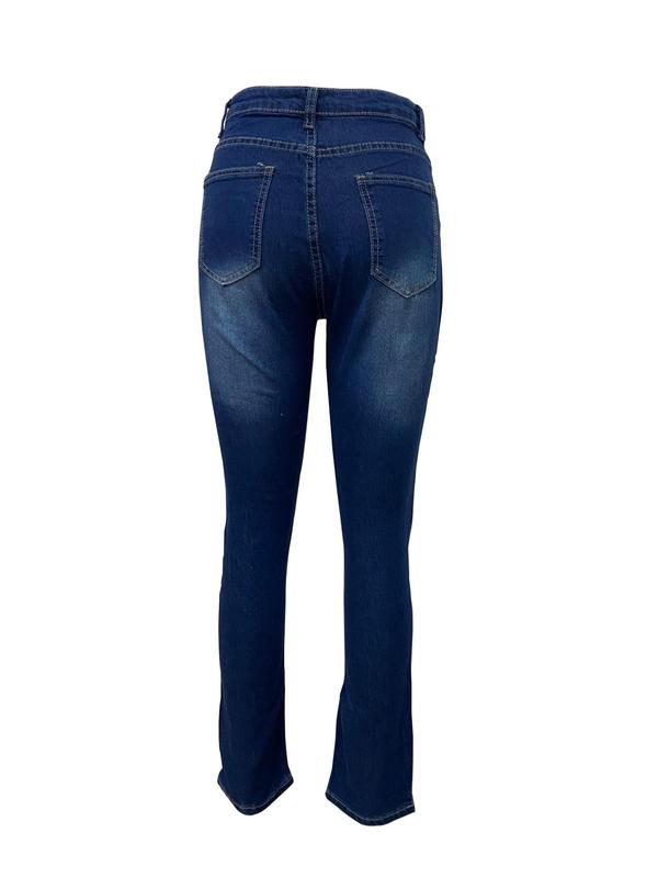 Women's Ripped Cut Out Zipper Fly Skinny Jeans, Casual Pocket Design Denim Pants for Daily Wear, Ladies Bottoms for Fall & Winter Downtown Girl Clothes
