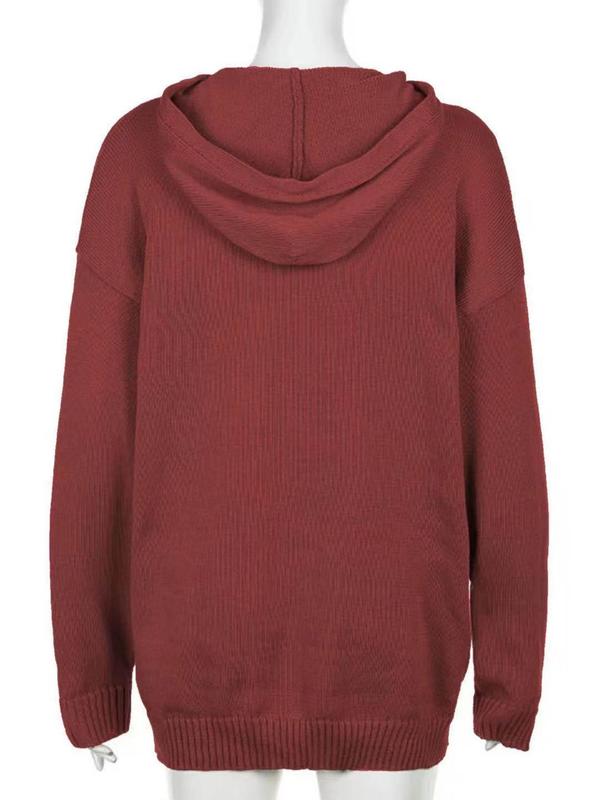 Women's Letter Drop Shoulder Hoodie, Fashion Casual Pocket Hooded Sweater for Daily Holiday Outdoor Wear, Sweaters for Women, Women Knitwear for Fall & Winter