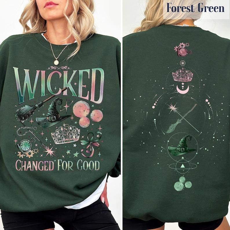 Wicked Movie 2Sided Sweatshirt Hoodie, Wizard of Oz Fan Gift, Witch Pink and Green Shirt, Pop Culture Graphic Wicked Musical Shirt, A New Musical