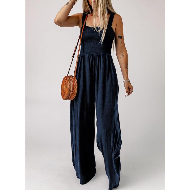 Dokotoo Women's Casual Loose Overalls Jumpsuits One Piece Sleeveless Wide Leg Long Pant Rompers With Pockets
