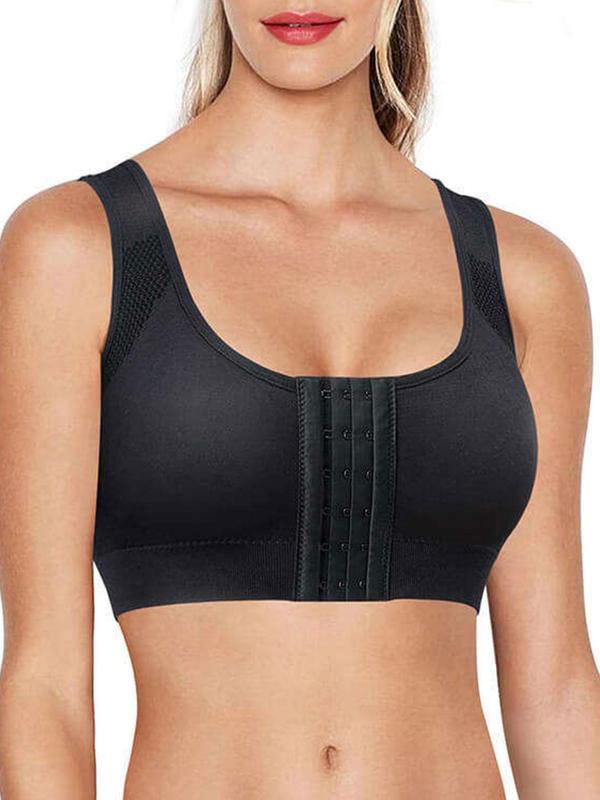 Women's Solid Hollow Out Wireless Padded Bra, Breathable Comfortable Hook & Eye Front Bra, Women's Lingerie for All Seasons