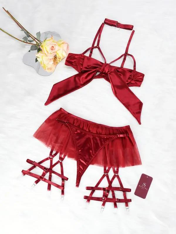 Women's Sexy Silk Bow Front Push Up Bra Lingerie Set,Comfortable Lingerie & Underwear, girls conquet te outfit red lingerieset Womenswear Lady sexy lingerie Elegance Feminine