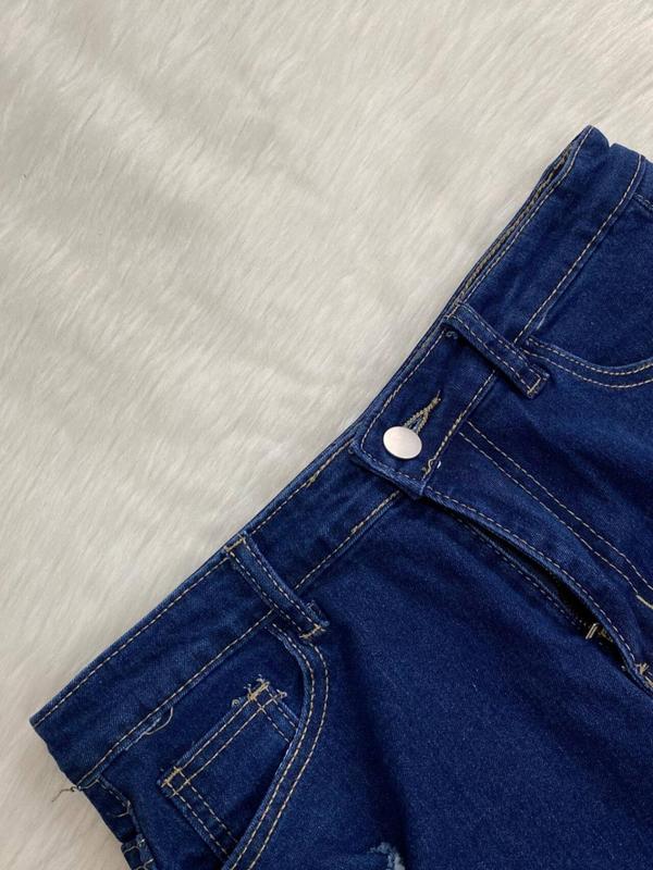 Women's Ripped Cut Out Zipper Fly Skinny Jeans, Casual Pocket Design Denim Pants for Daily Wear, Ladies Bottoms for Fall & Winter Downtown Girl Clothes