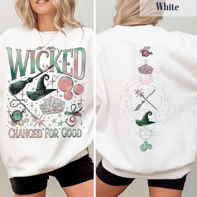 Wicked Movie 2Sided Sweatshirt Hoodie, Wizard of Oz Fan Gift, Witch Pink and Green Shirt, Pop Culture Graphic Wicked Musical Shirt, A New Musical