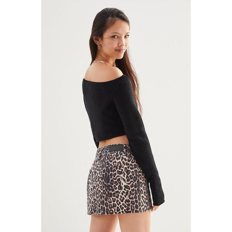 Pacsun Women'S Leopard Mid Rise Denim Mini Skirt - Multicolor Does not apply