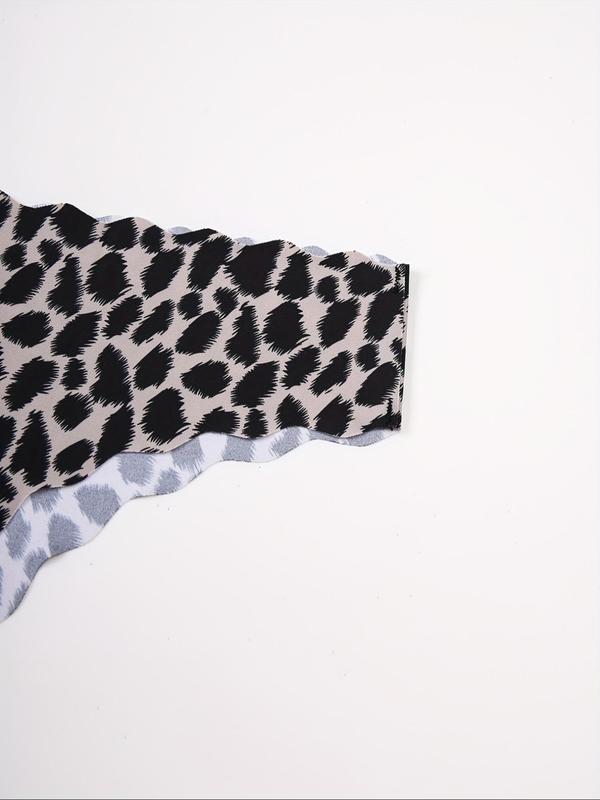 Women's Plain leopard Print Scallop Trim Seamless Thong, Casual Comfy Breathable Panty,  Underwear for Women, Summer Knicker, Underwear for All Seasons