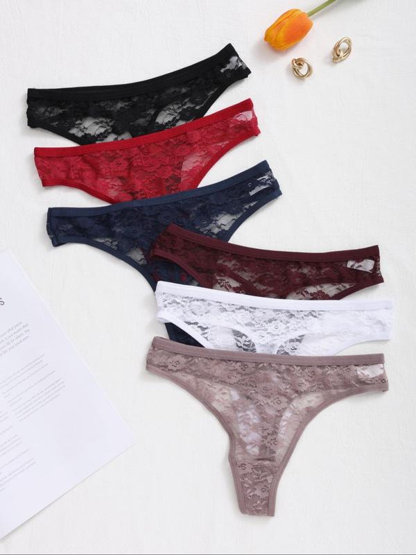 Women's Floral Lace Sheer Thong, Soft Comfy Breathable Panties Set for Daily Wear, Women's Underwear for All Seasons