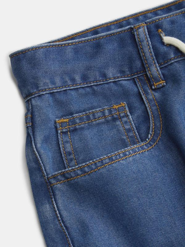YOZY Women's Plain Drawstring Waist Straight Leg Jeans, Casual Pocket Button Denim Trousers for Fall & Winter, Women's Bottoms for Daily Wear