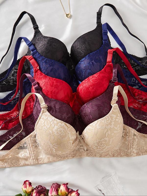 Women's Push Up Floral Lace Bra, Adjustable Strap Bra, Soft Comfortable Breathable Lingerie for All Seasons