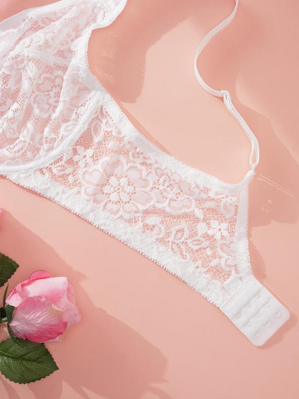  Plain Adjustable Strap Lace Bralette, Casual Comfortable Breathable Wireless Bra for Daily Wear, Women's Lingerie for All Seasons