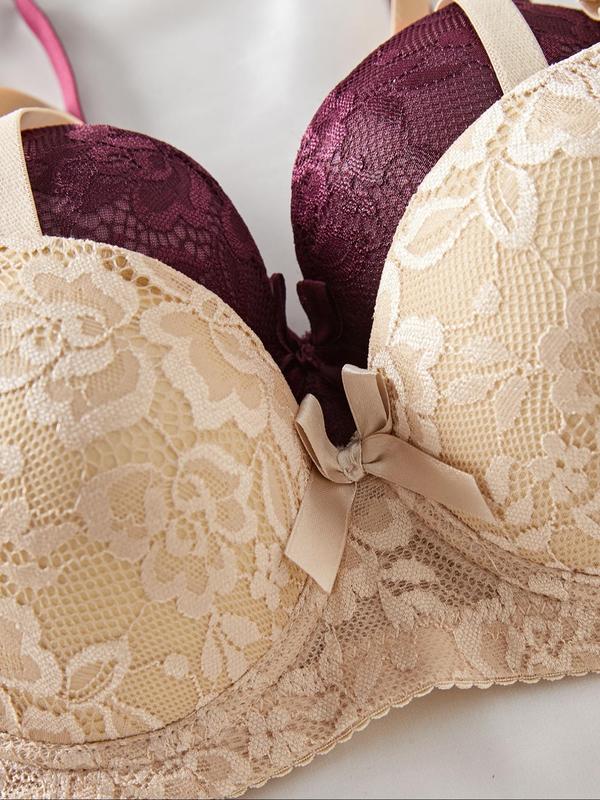 Women's Push Up Floral Lace Bra, Adjustable Strap Bra, Soft Comfortable Breathable Lingerie for All Seasons