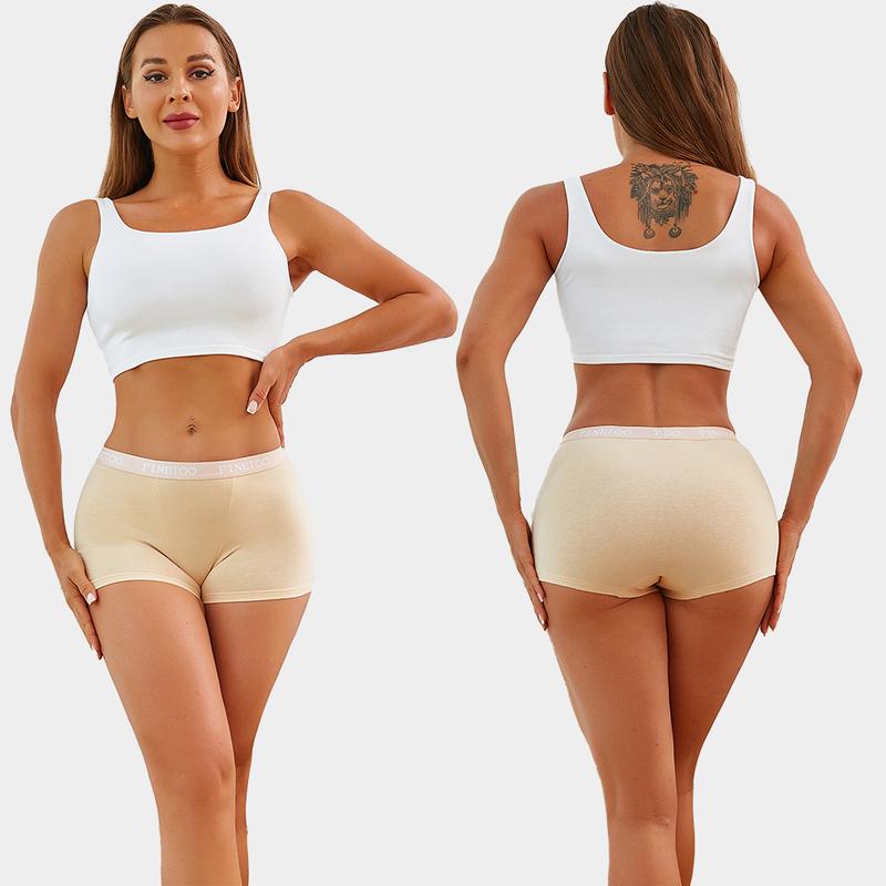 FINETOO 6Pcs  Women's  Underwear Cotton Boxer Shorts Soft Underpants Ladies Stretch Panties Solid Color Cute Women's Panties 6 Pack  Womenswear